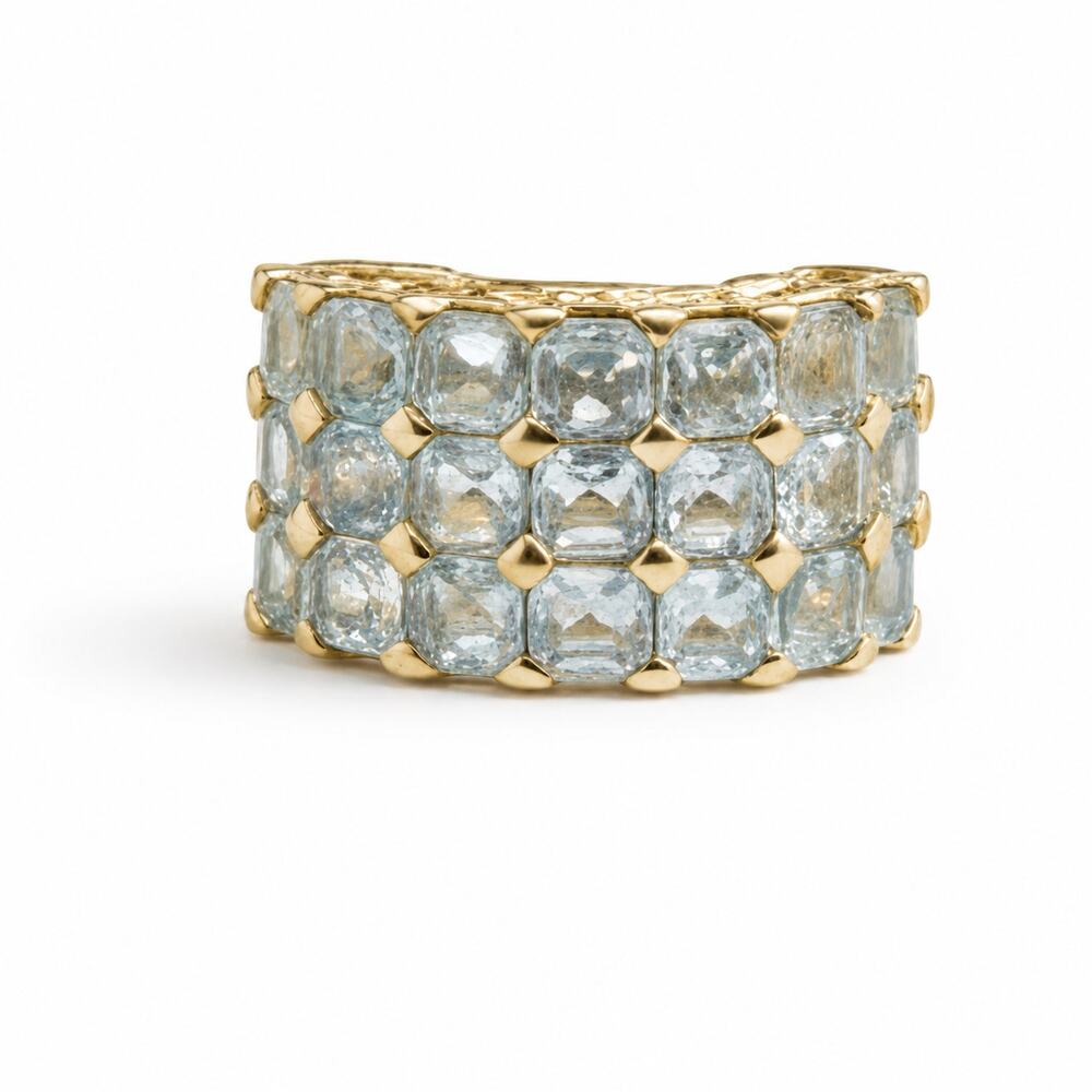 925 Sterling Silver Blue Topaz Ring 21 Stone Wide Band Size 5.75